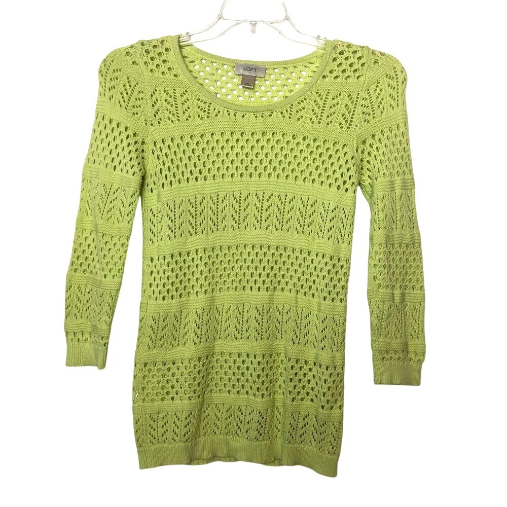 y2k Lime Green Pointelle Sweater Lightweight Size XS Open Knit Crochet